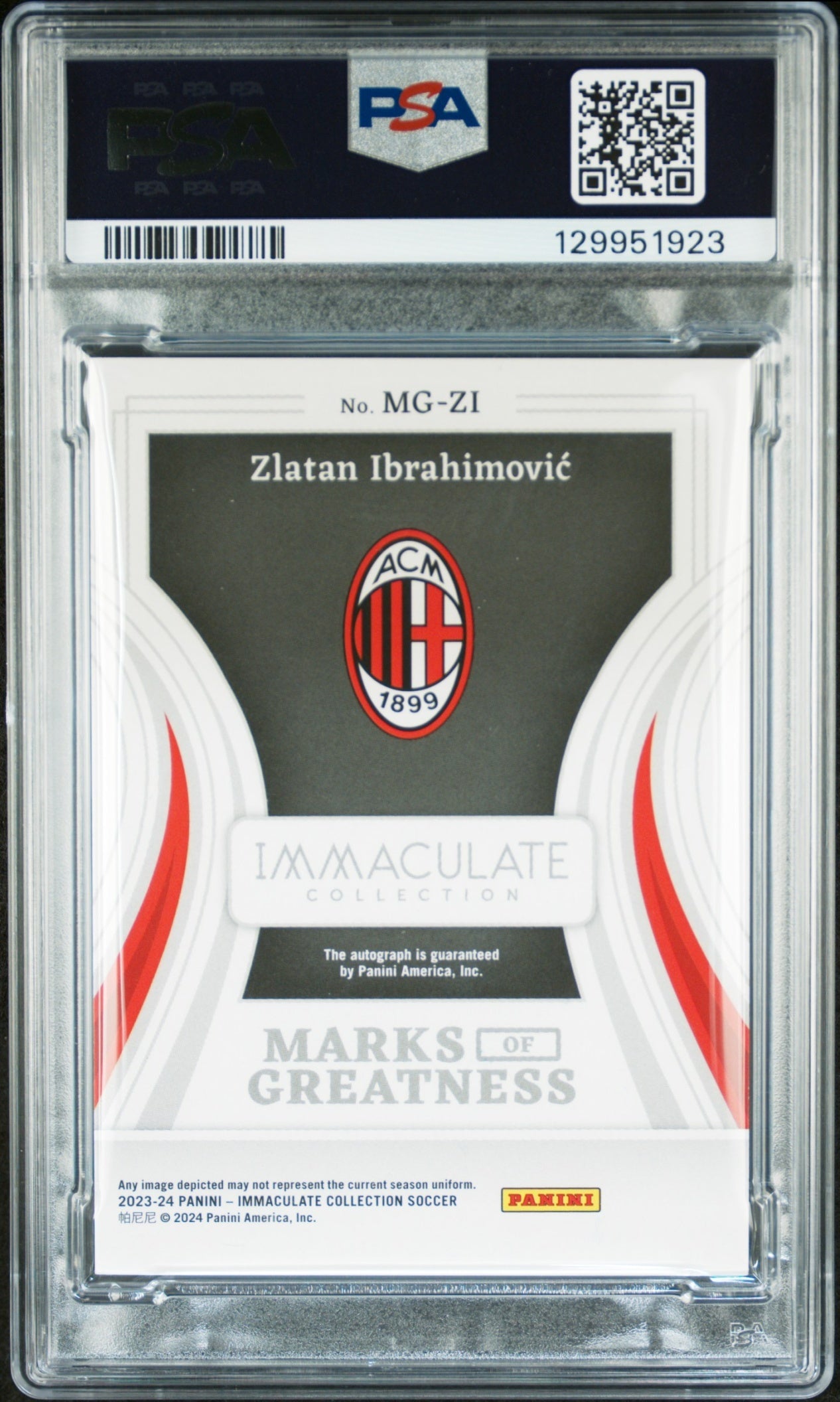 Zlatan Ibrahimovic Panini Immaculate Collection 2023-24/25 Auto PSA 9 AC Milan