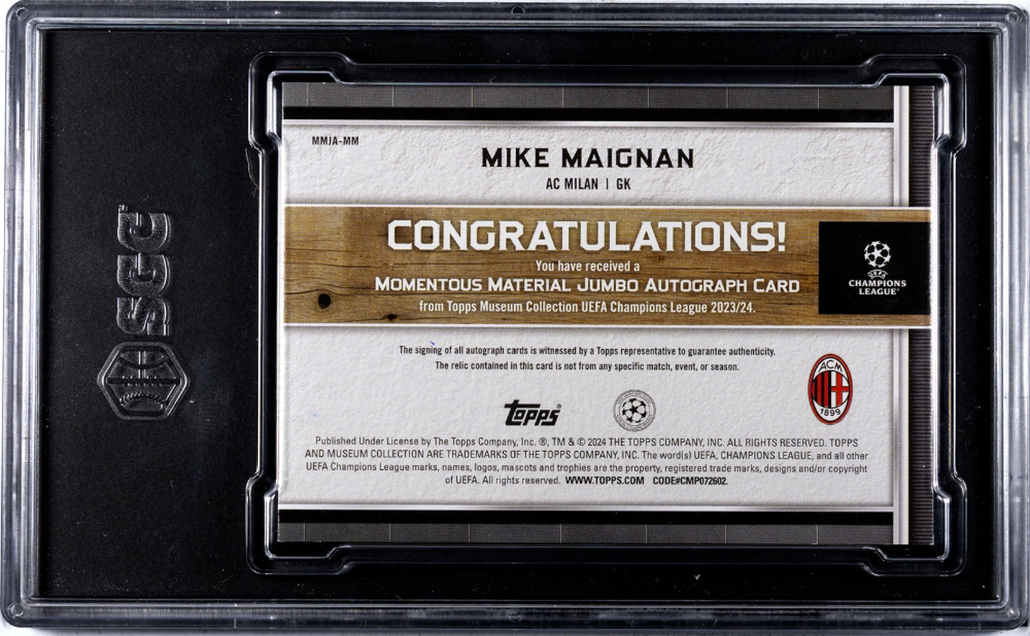 Mike Maignan Topps Museum Collection UCC 2023-24 Gold /50 Auto SGC 8 A.C. Milan