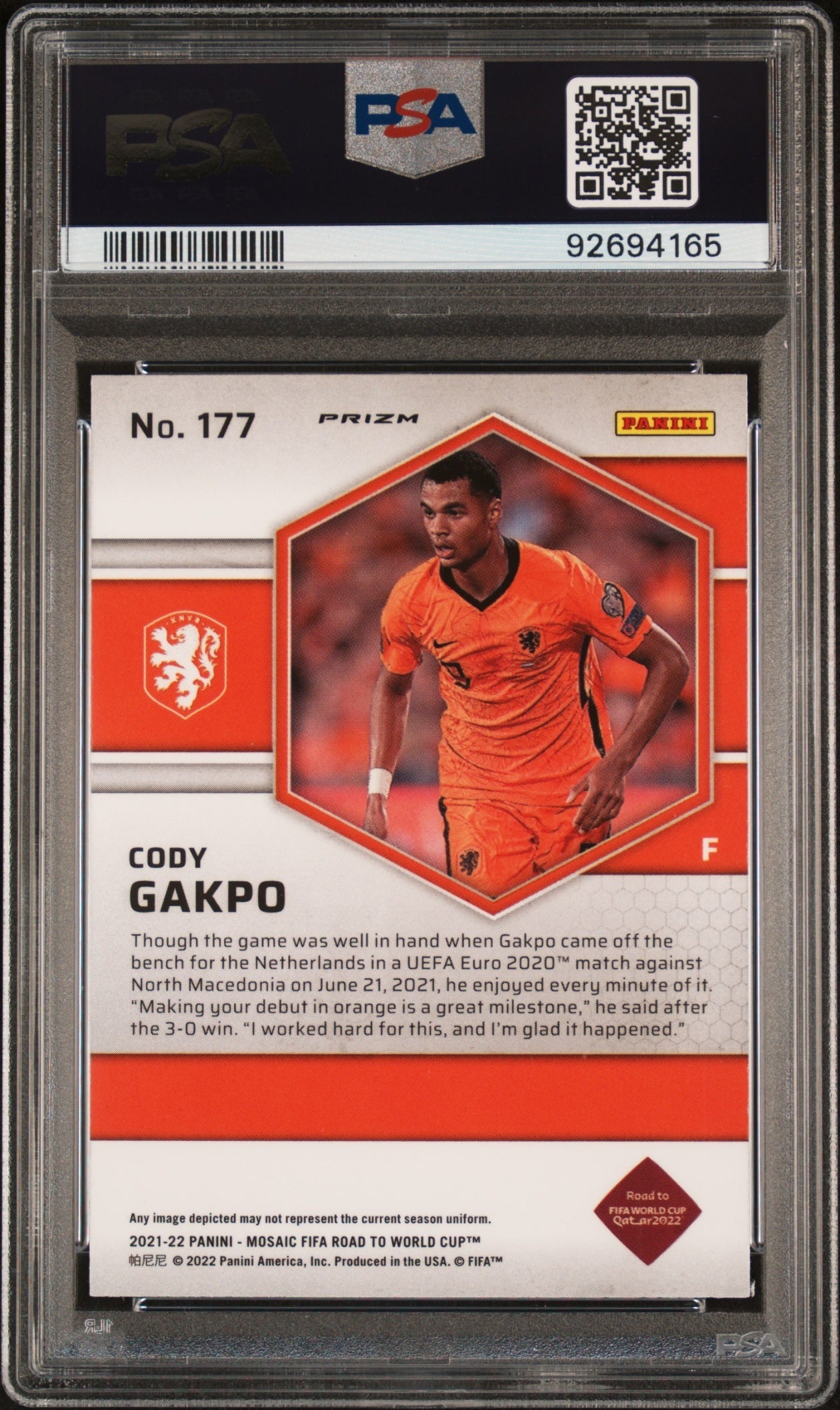 Cody Gakpo Mosaic Road to FIFA World Cup 2021 Silver RC PSA 10 RC Netherlands