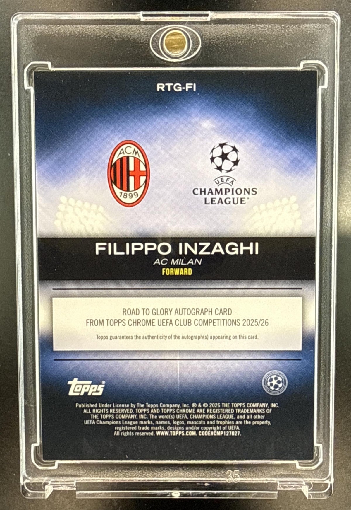 Filippo Inzaghi Topps Chrome UCC 2025-26 Purple Refractor /75 Auto AC Milan