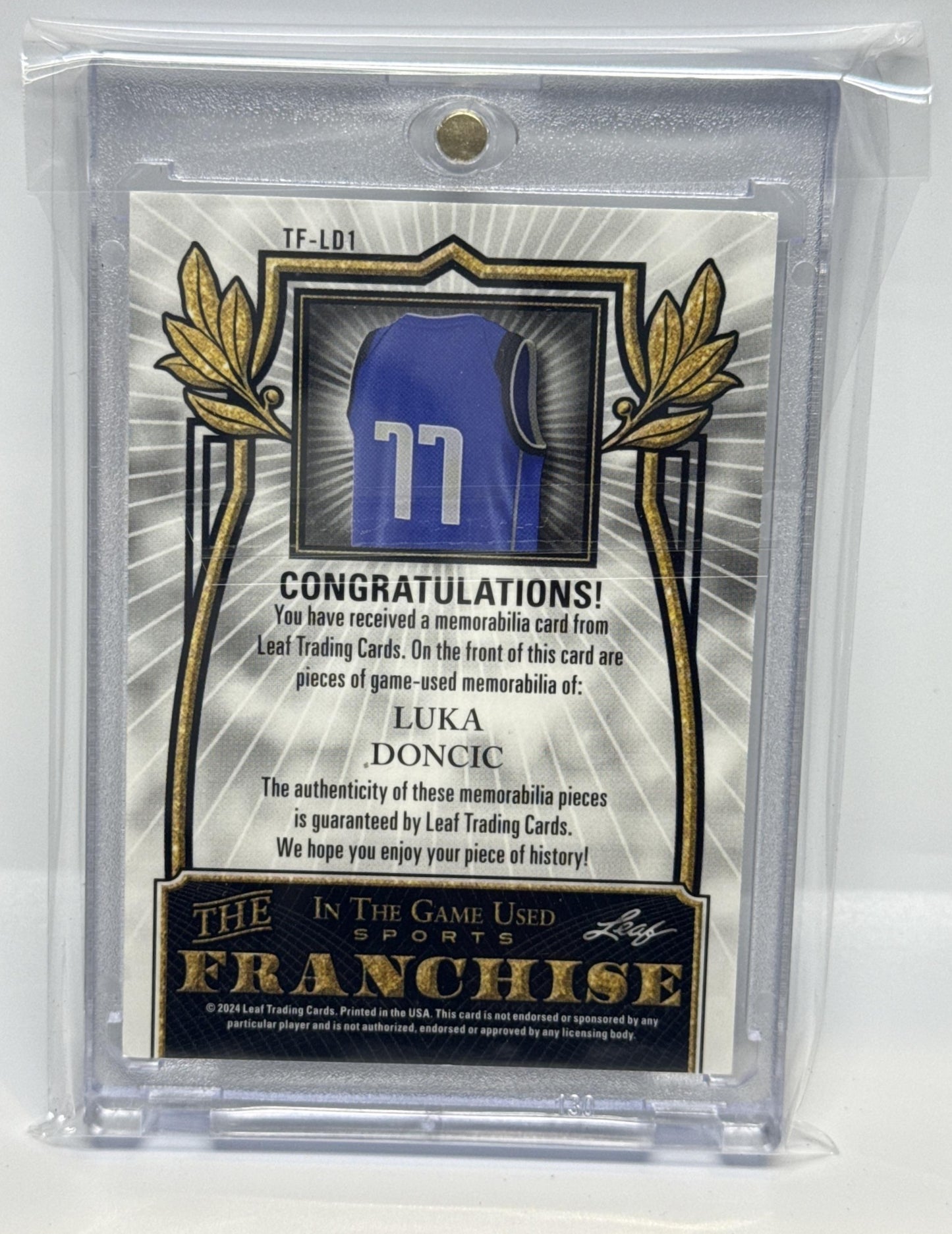 Luka Doncic Leaf In The Game Used Sports 2024 Franchise Rainbow HoloFoil /40 MEM