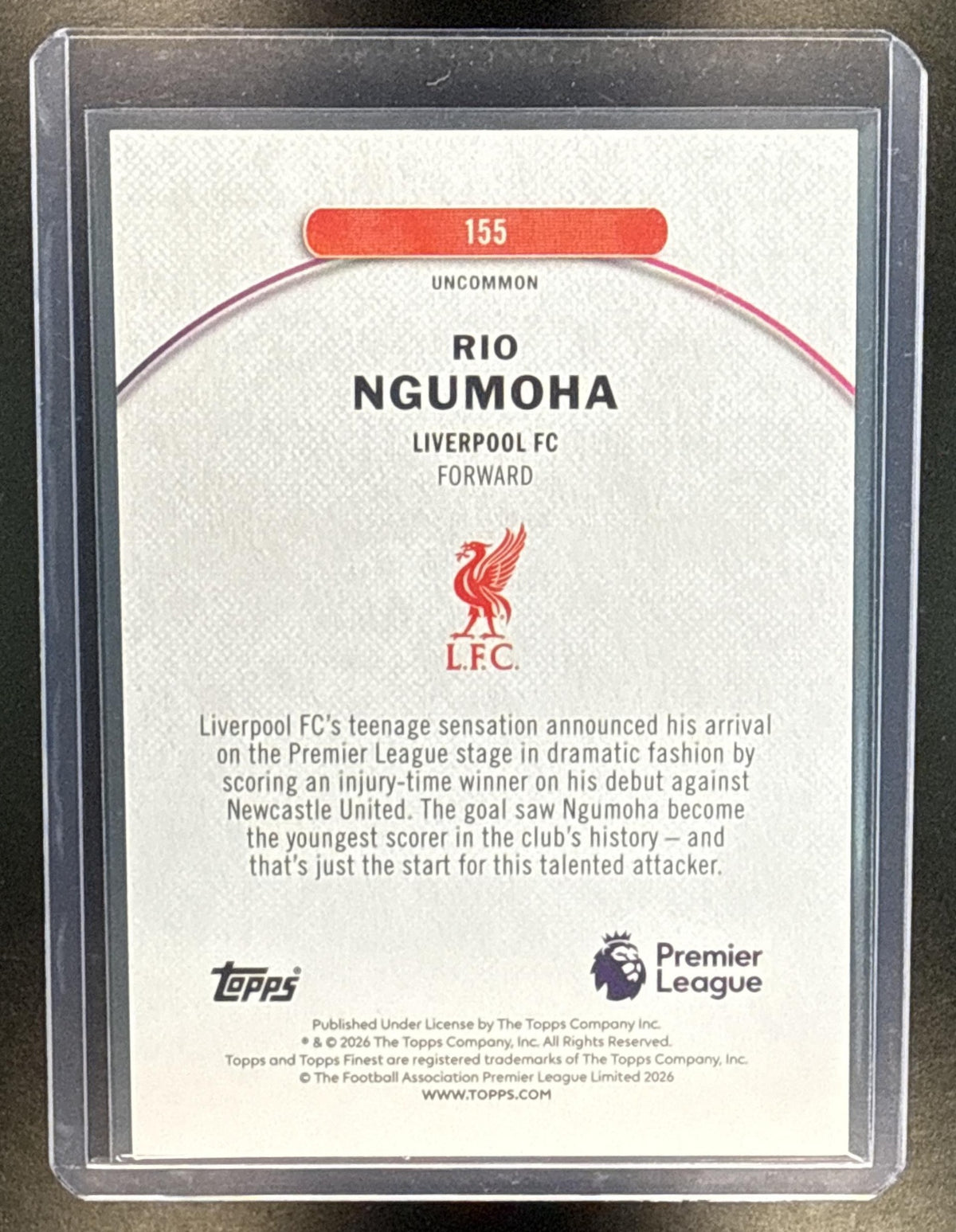 Rio Ngumoha Topps Finest PL 2025-26 Purple Checkerboard /99 RC Liverpool FC