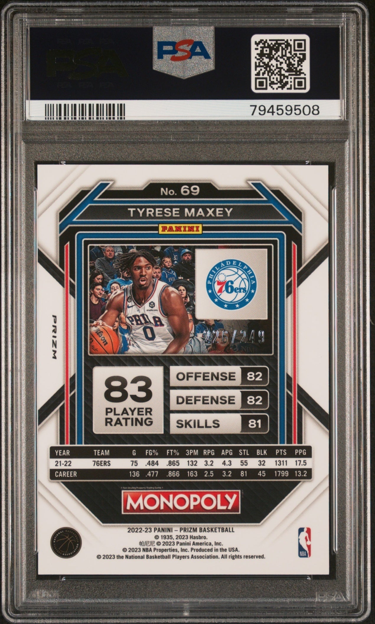 Tyrese Maxey Panini Prizm Monopoly 2022-23 Brown /249 PSA 9 Philadelphia 76ers