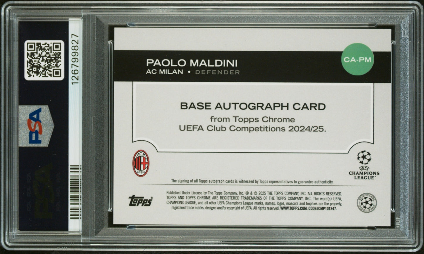 Paolo Maldini Topps Chrome UCC 2024-25 Black Geometric /10 Auto PSA 10 AC Milan