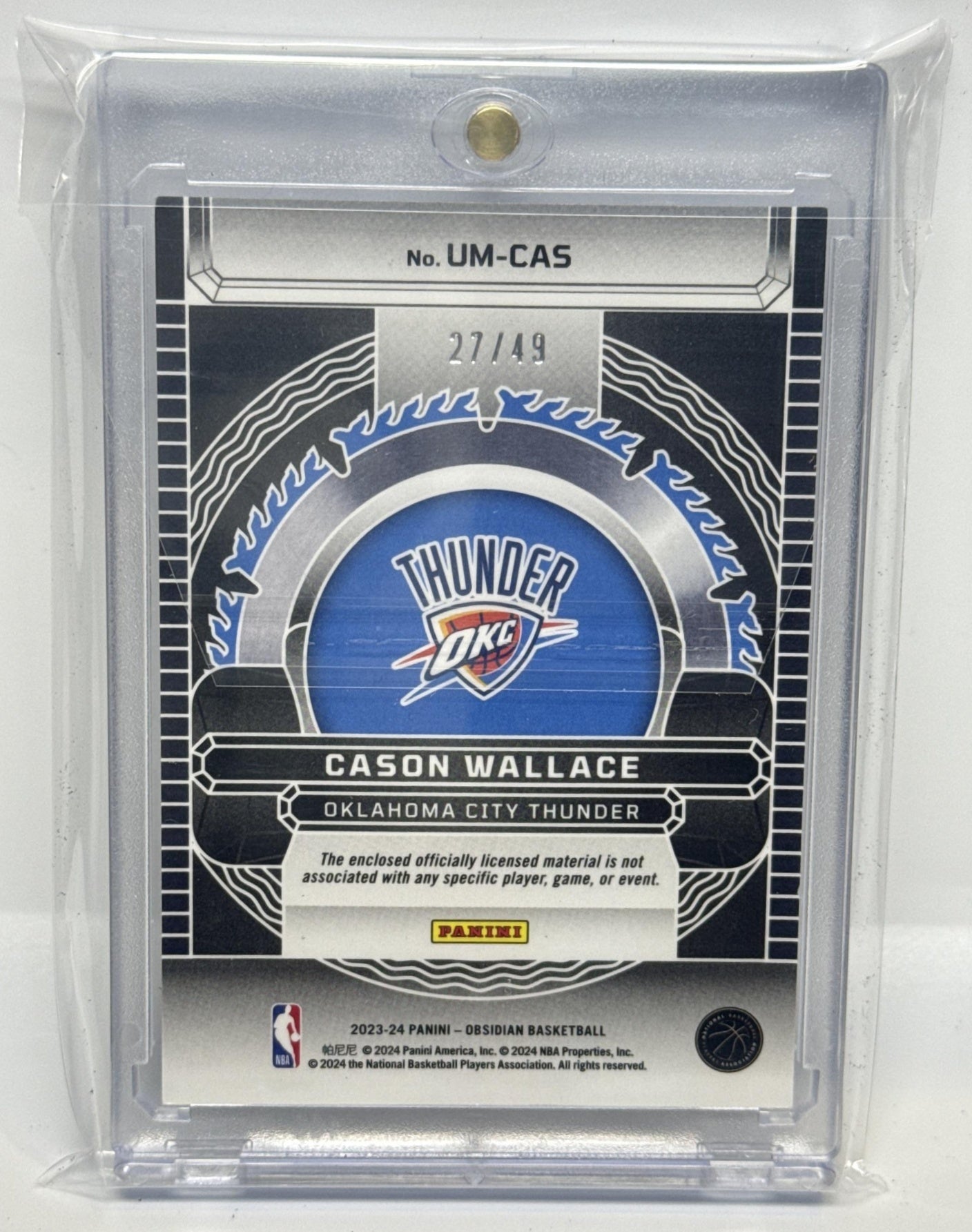 Cason Wallace Obsidian 2023-24 Purple Flood /49 MEM RC Oklahoma City Thunder