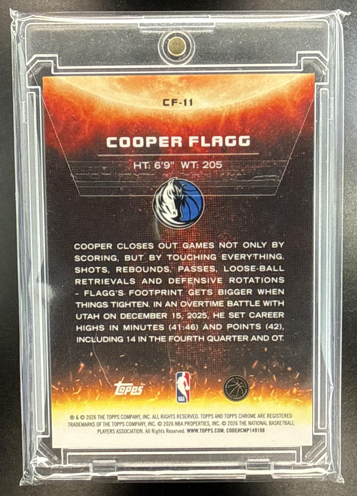 Cooper Flagg Topps Chrome Black 2025-26 Carbon Flare SP RC Dallas Mavericks