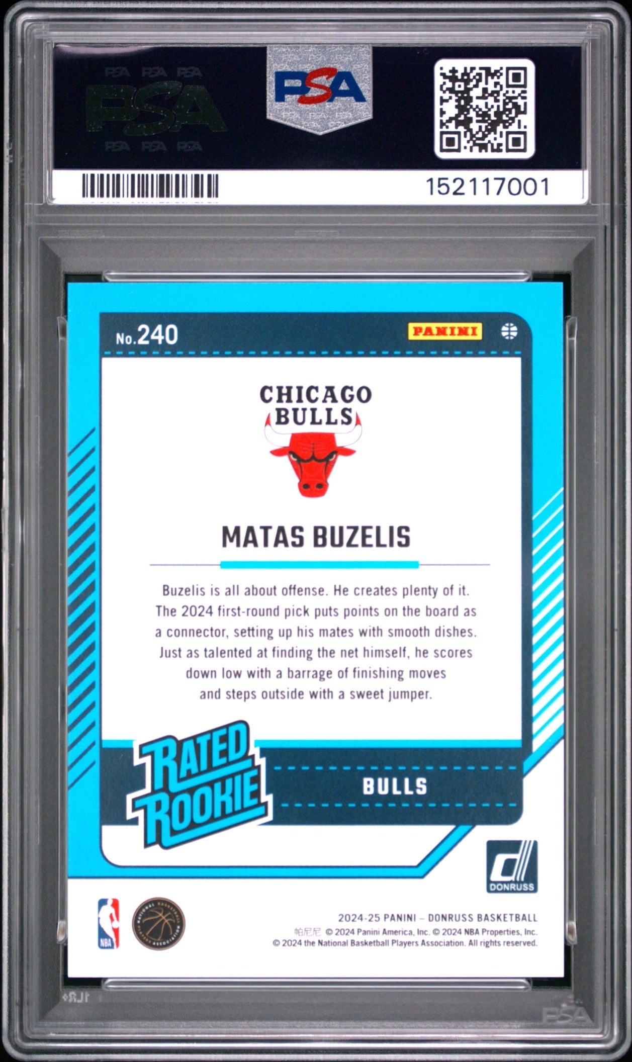 Matas Buzelis Donruss 2024-25 Intl Blue Fireworks /85 Rookie PSA 9 Chicago Bulls