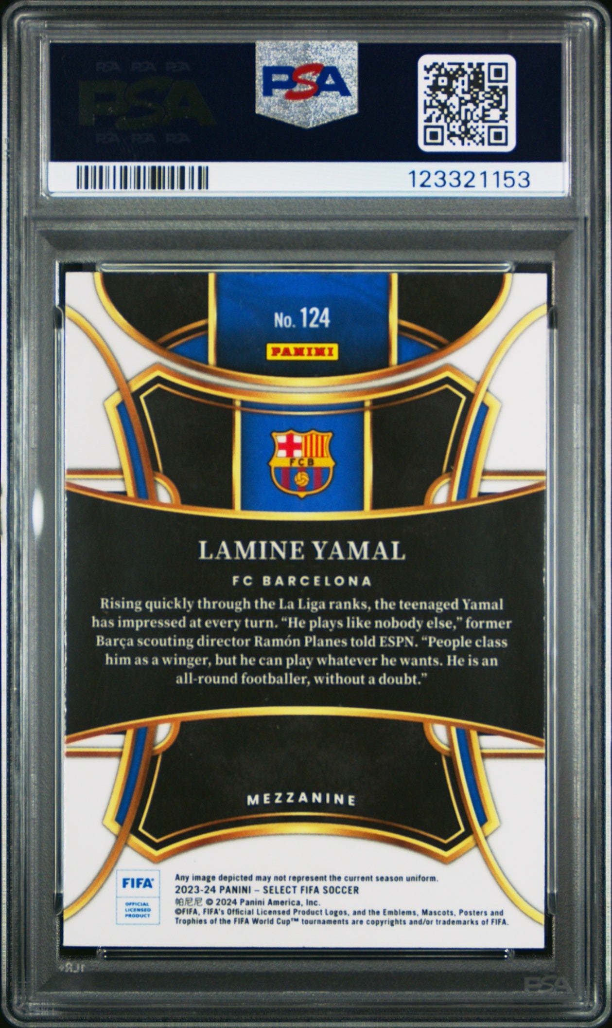 Lamine Yamal Panini Select FIFA 2023-24 RC PSA 10 FC Barcelona