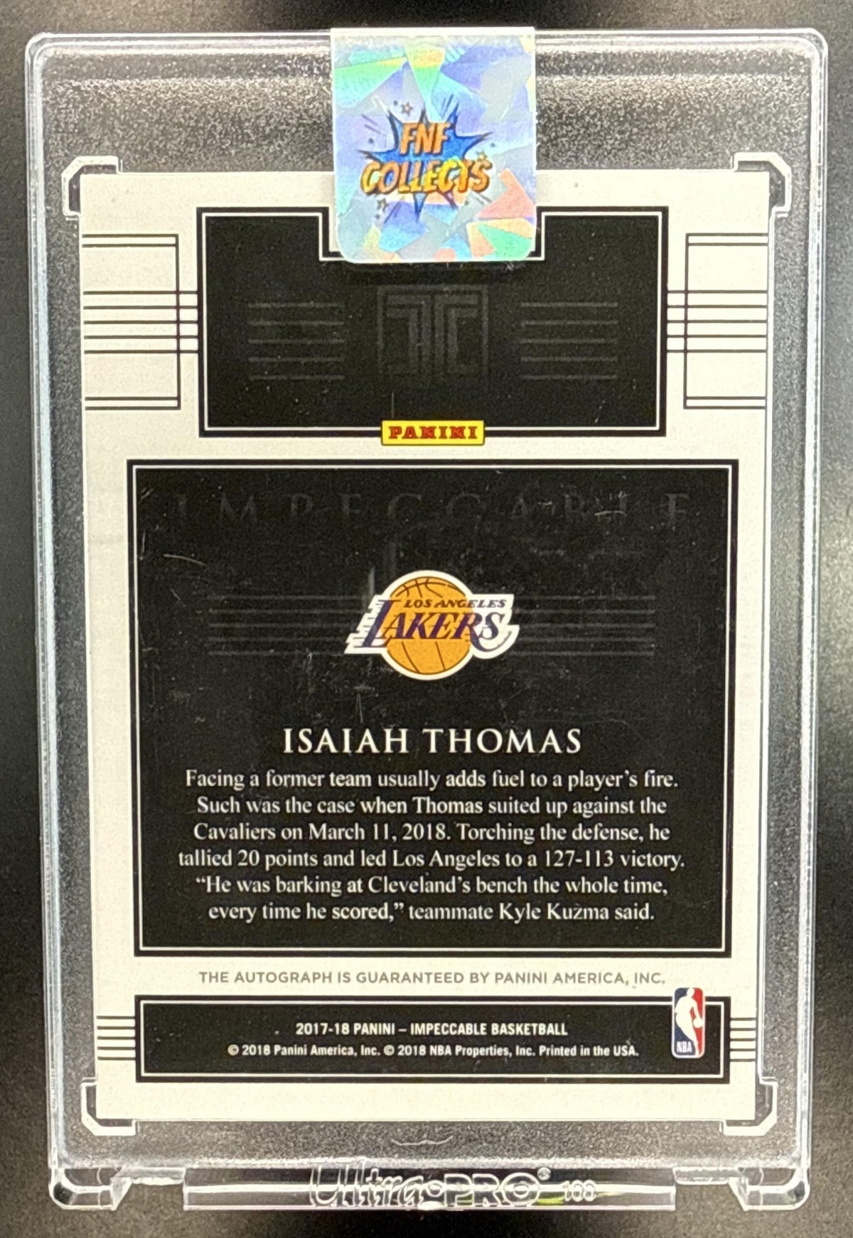 Isaiah Thomas Panini Impeccable 2017-18/99 Auto Los Angeles Lakers