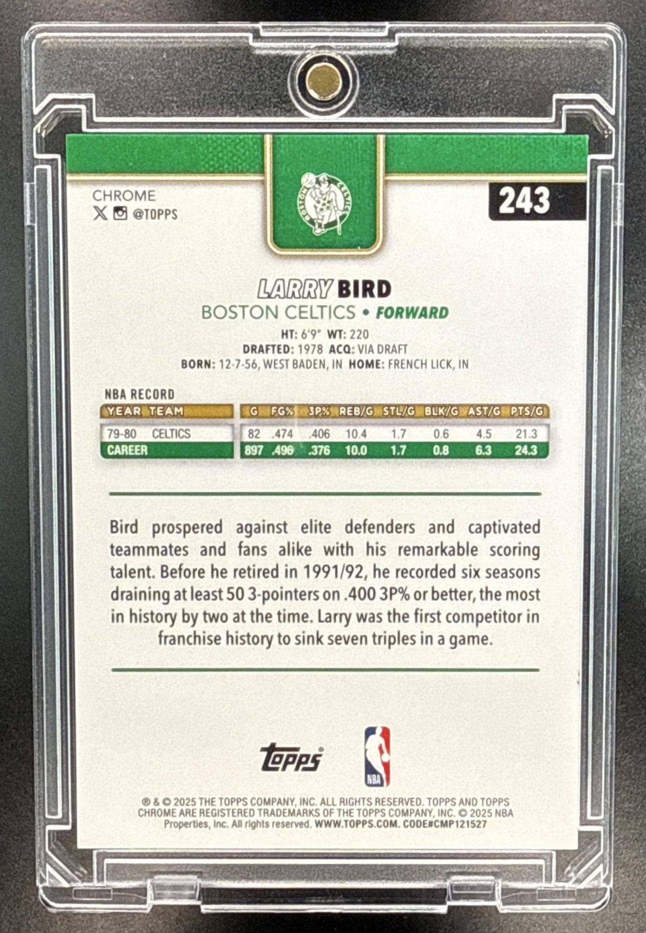 Larry Bird Topps Chrome Sapphire 2025-26 Gold Refractor /50 Boston Celtics