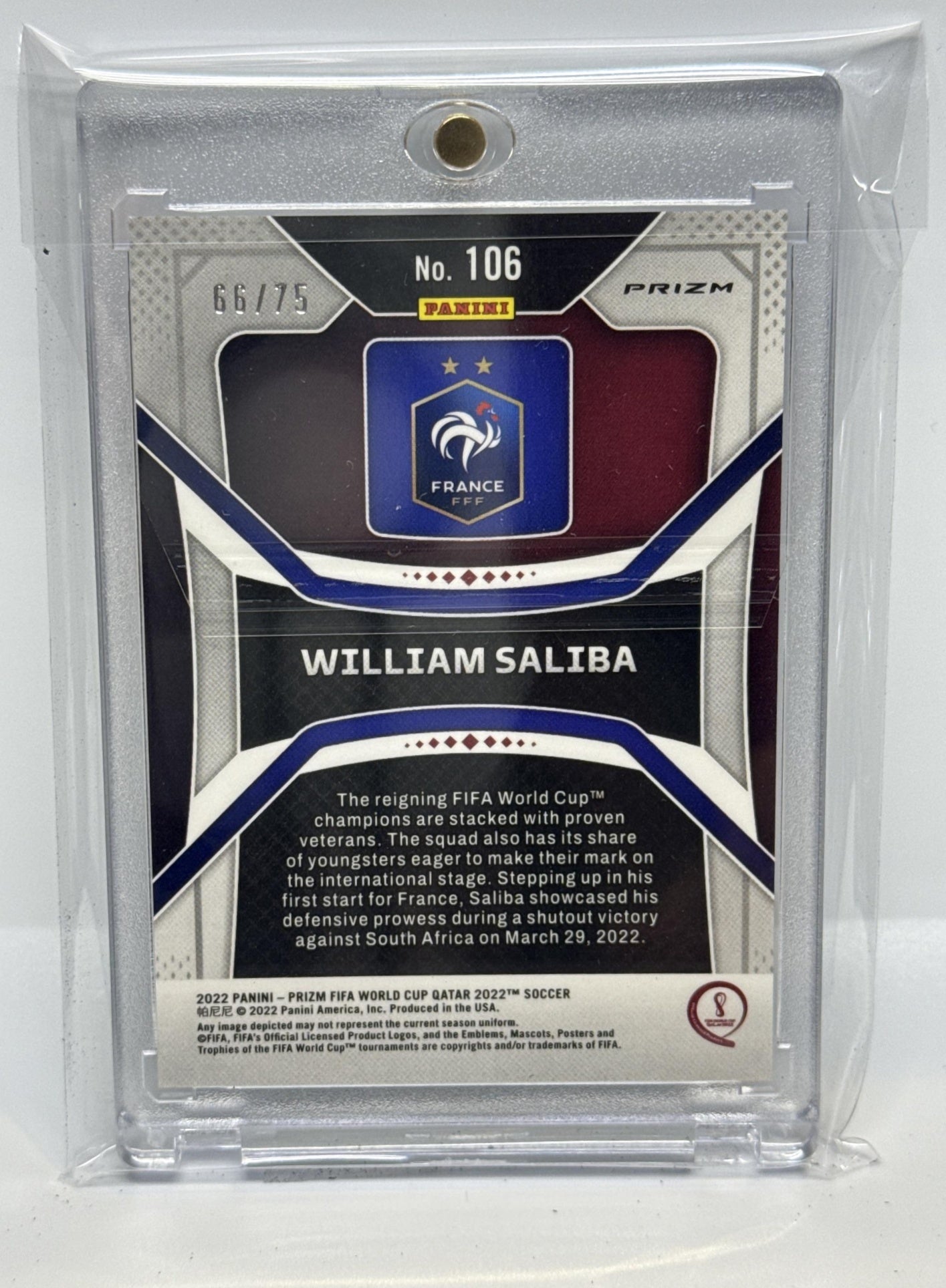 William Saliba Panini Prizm World Cup 2022-23 Blue Mojo /75 RC France