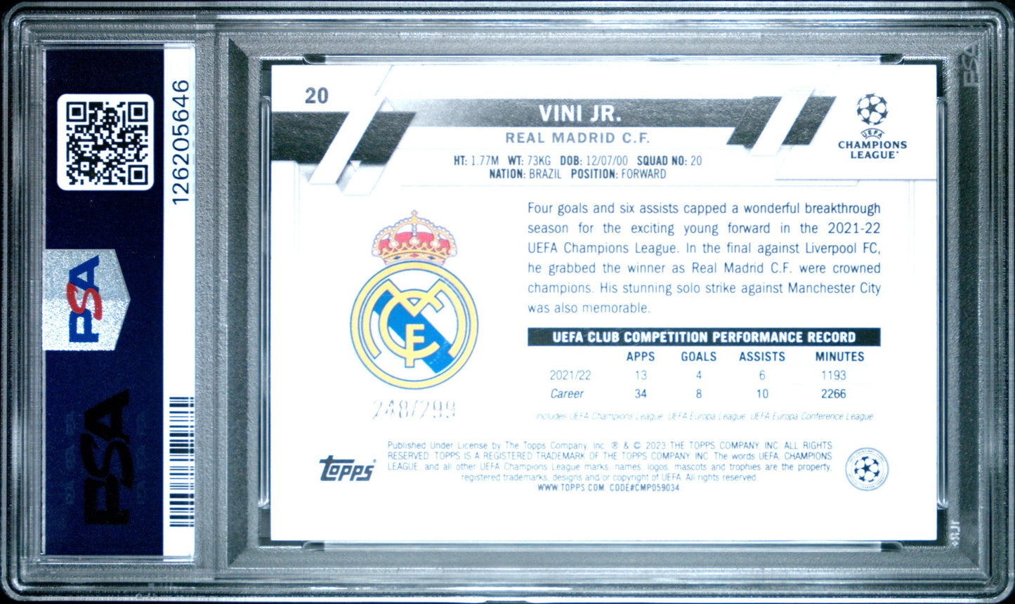 Vini Jr. Topps UCC 2022-23 Yellow Foil /299 PSA 10 Real Madrid CF