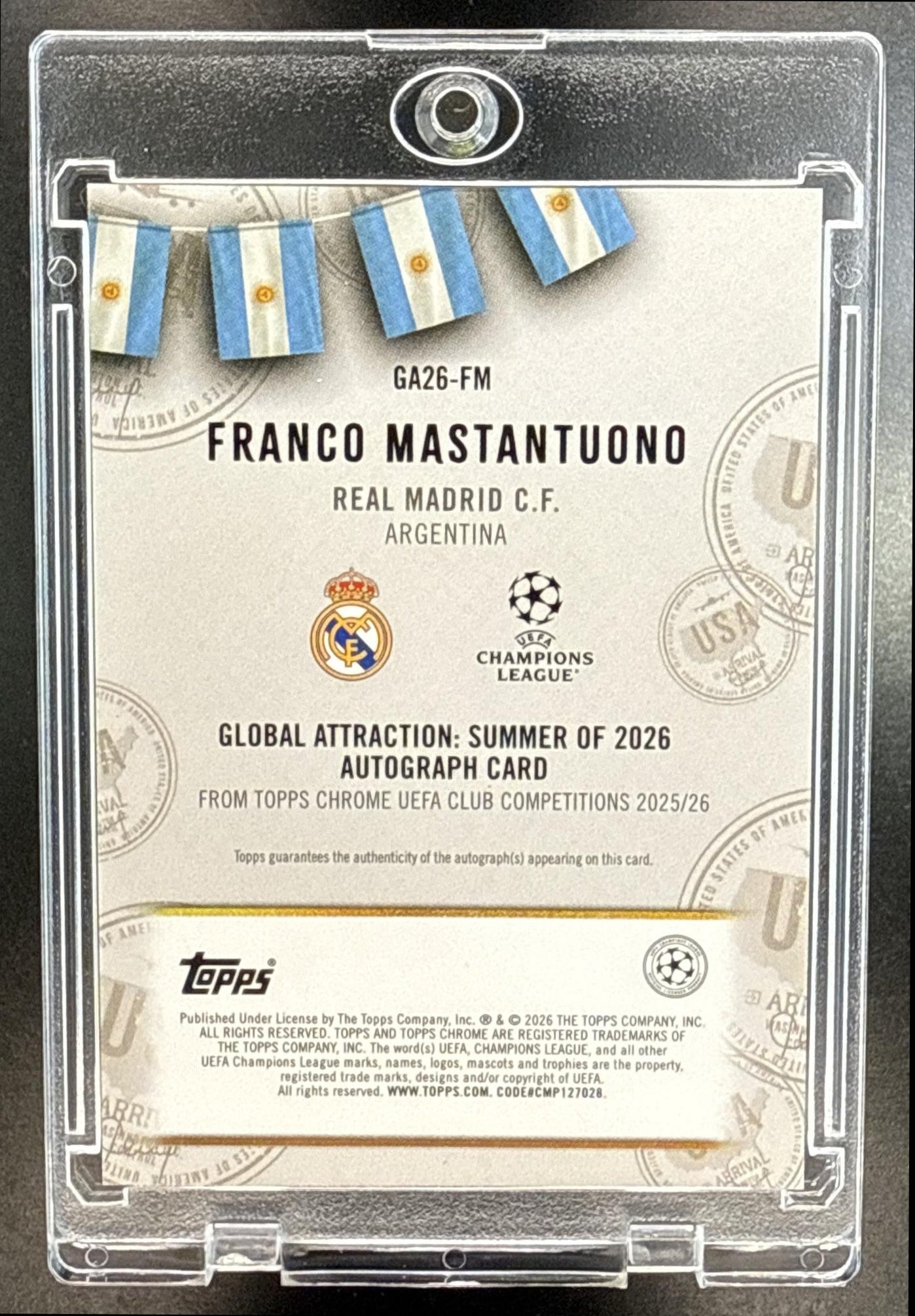 Franco Mastantuono Topps Chrome UCC 2025-26/99 RC Auto Real Madrid C.F.