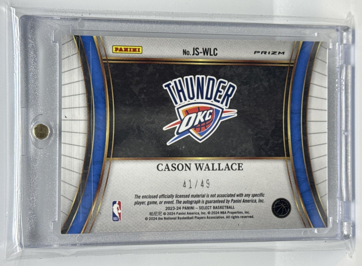 Cason Wallace Select 2023-24 White Prizms /49 MEM Auto RC Oklahoma City Thunder