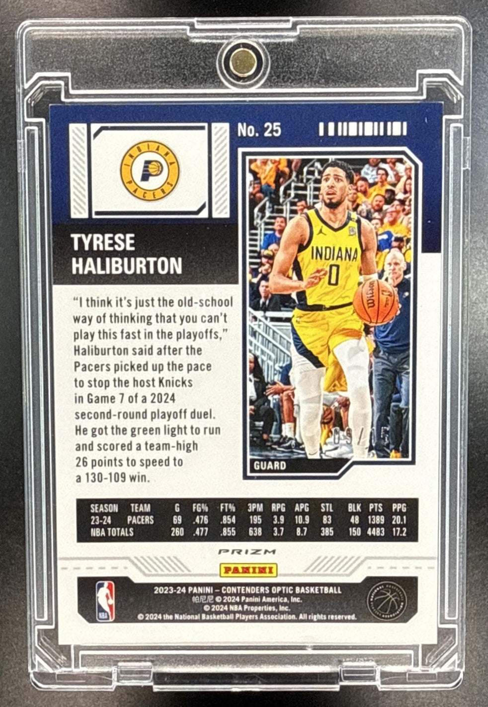 Tyrese Haliburton Panini Contenders Optic 2023-24 Purple /15 Indiana Pacers