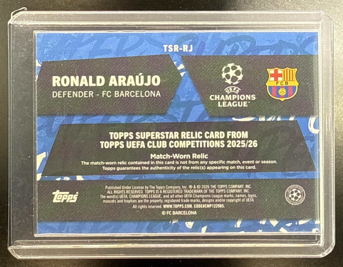 Ronald Araujo Topps UEFA CC 2025-26 Superstar Relics Red Foil /5 FC Barcelona