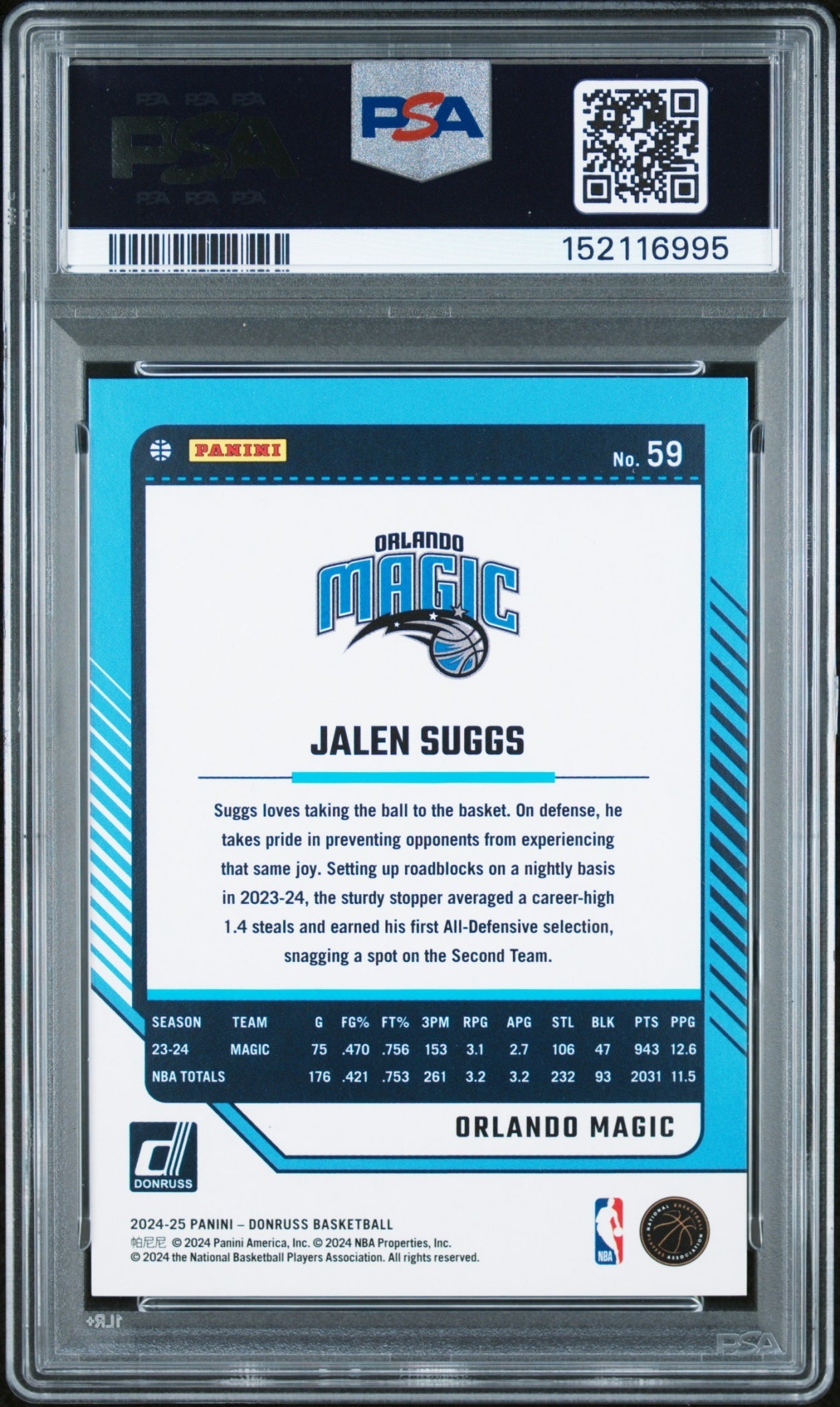 Jalen Suggs Donruss 2024-25 International Green Scope /5 PSA 8 Orlando Magic