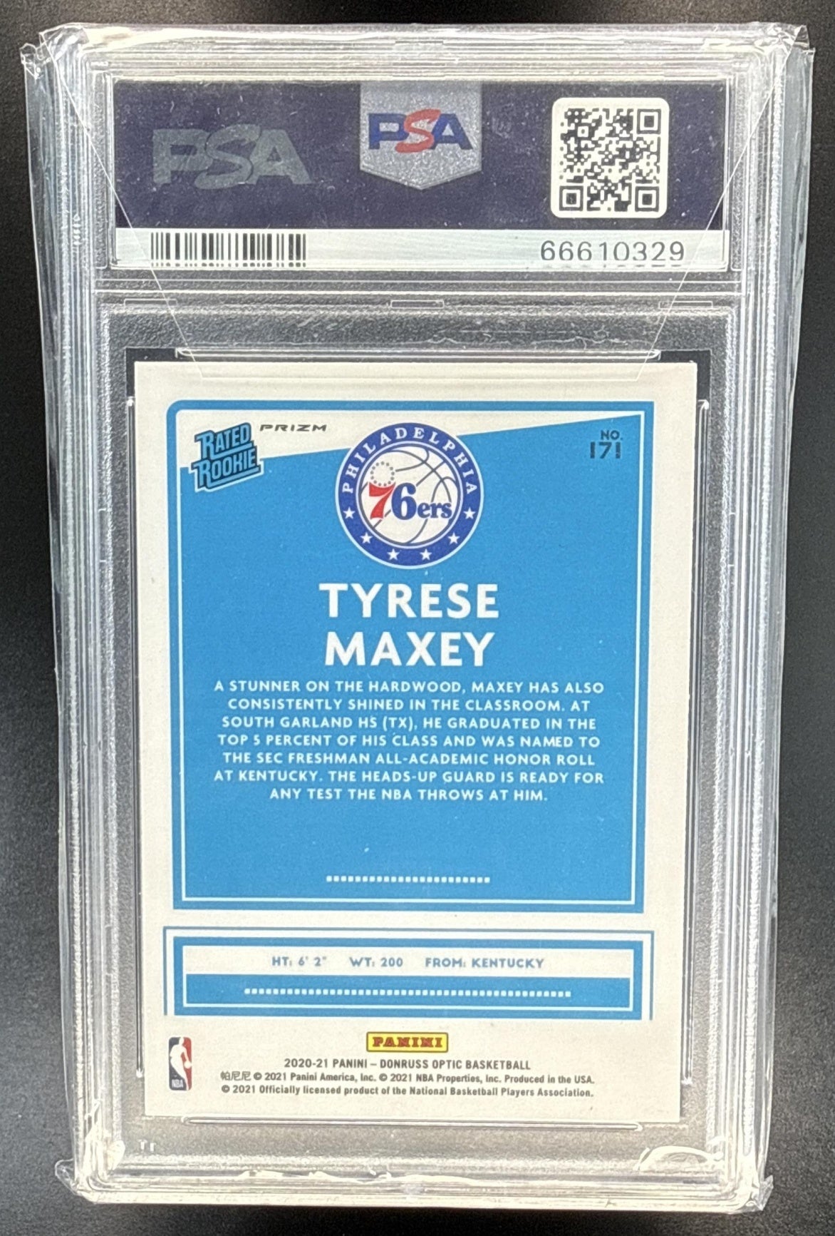 Tyrese Maxey Panini Donruss Optic 2020-21 Silver Pulsar Prizm RC PSA 10 76ers