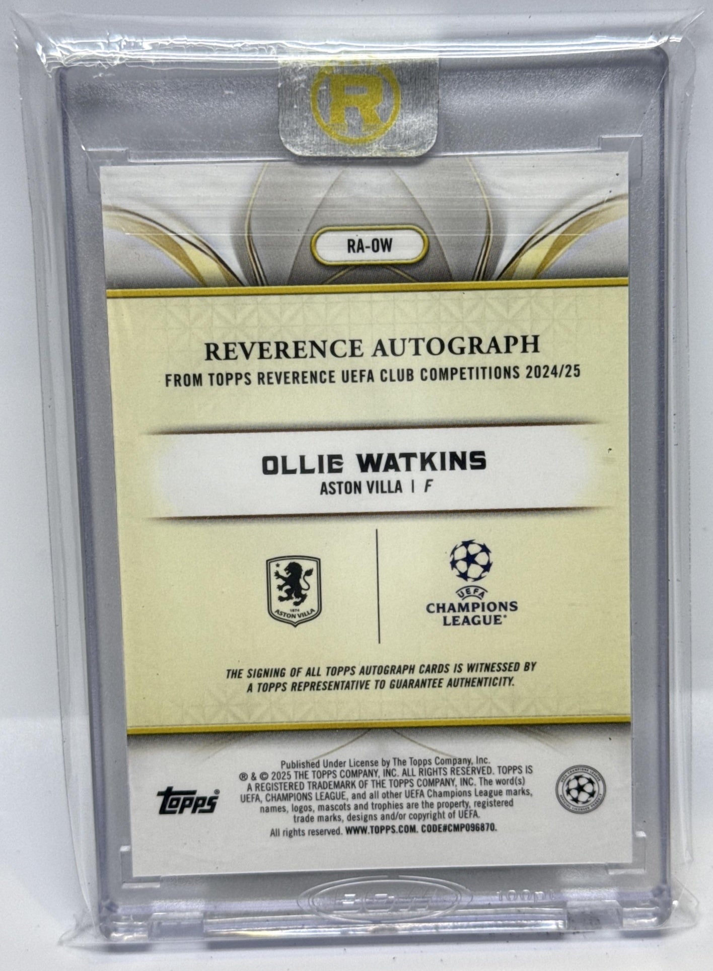 Ollie Watkins Topps Reverence UCC 2024-25 Auto Orange /25 Aston Villa