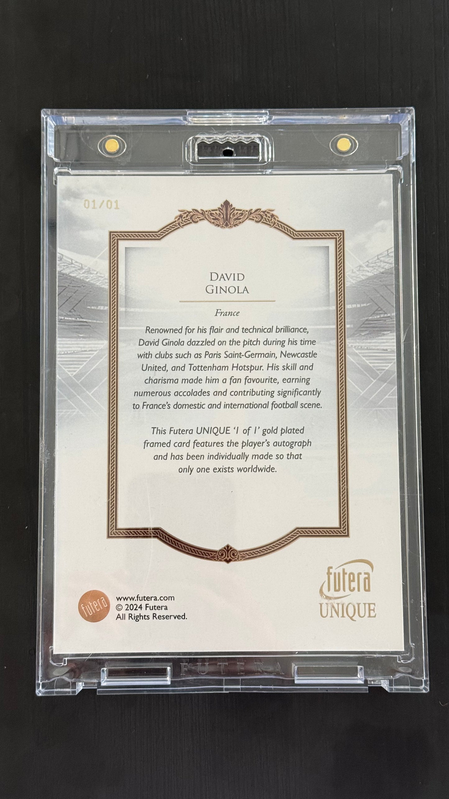 David Ginola Futera 2024 Jumbo Gold Framed Auto 1/1 France