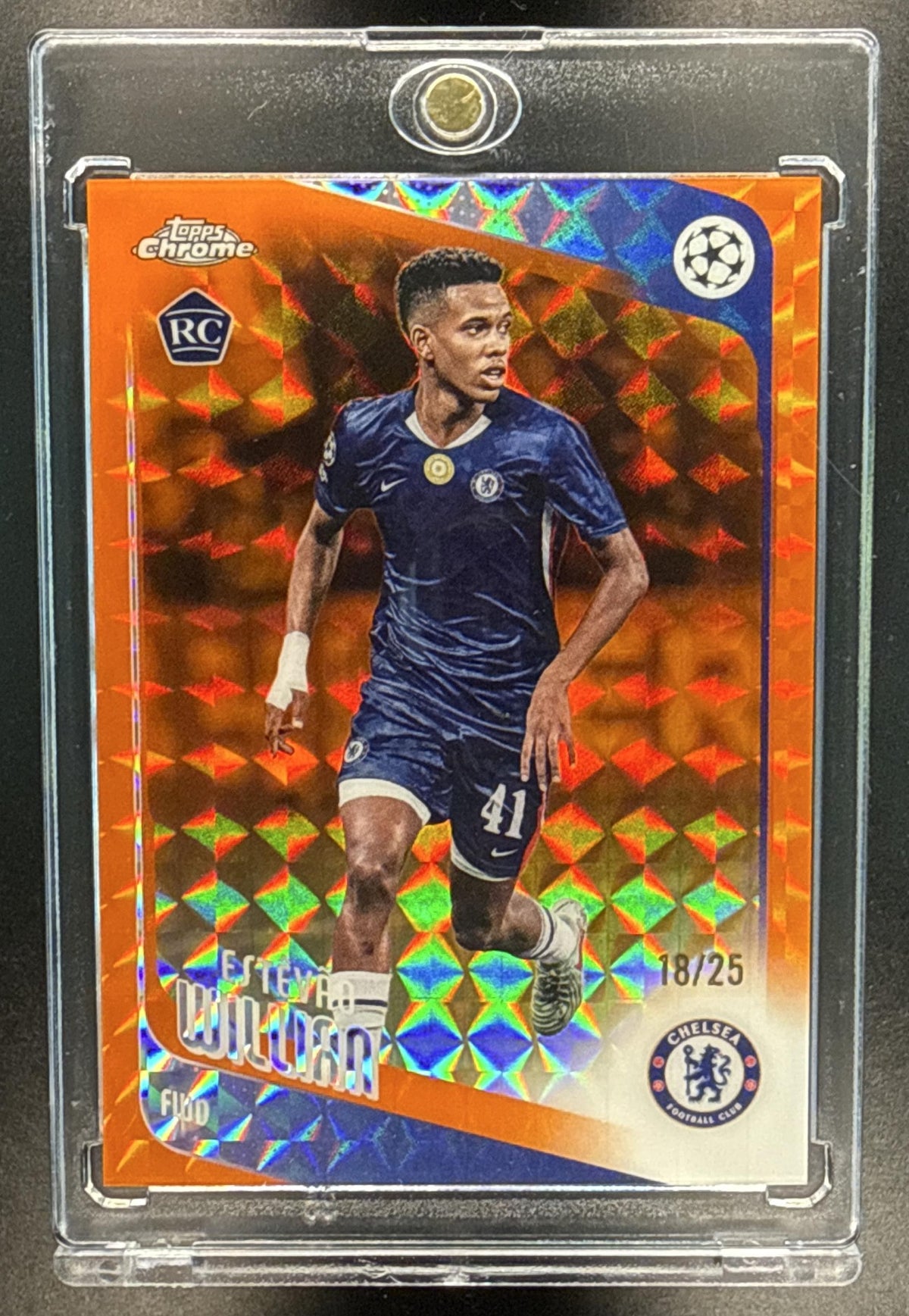 Estevao Willian Topps Chrome UCC 2025-26 Orange Geometric Refractor /25 RC Chelsea FC