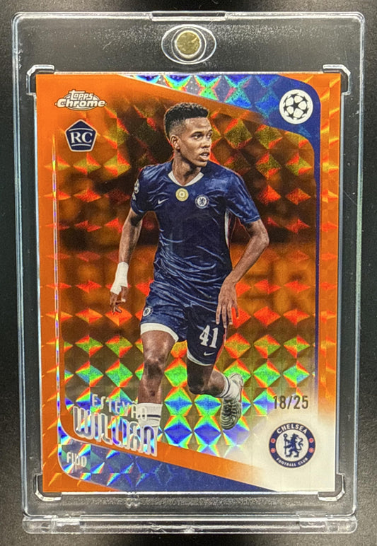 Estevao Willian Topps Chrome UCC 2025-26 Orange Geometric Refractor /25 RC Chelsea FC