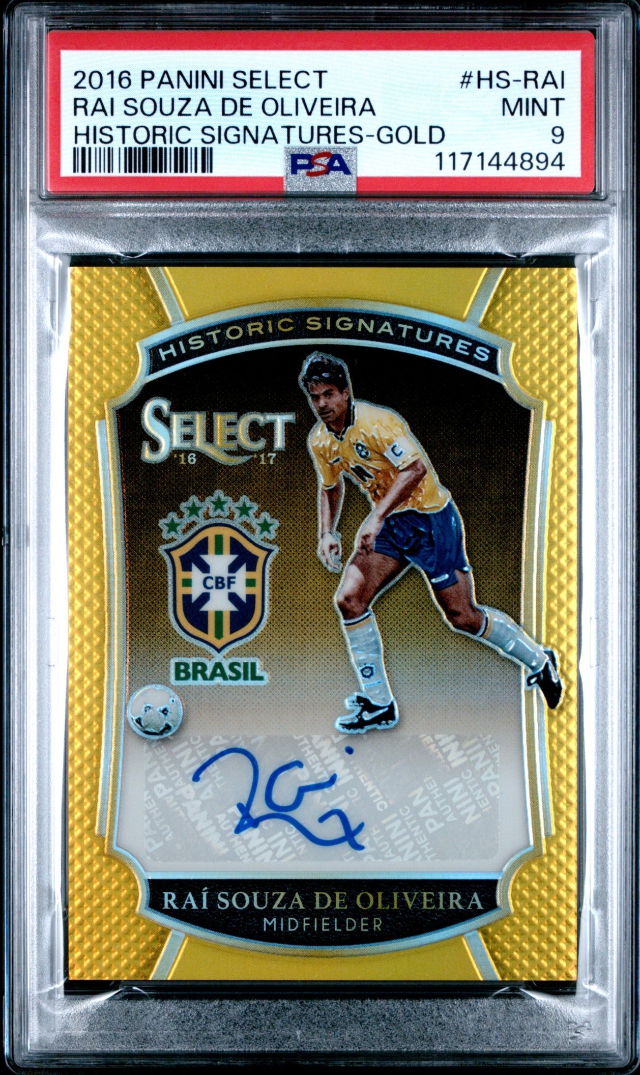 Rai Souza de Oliveira Panini Select 2016 Gold /10 Auto PSA 9 Brazil