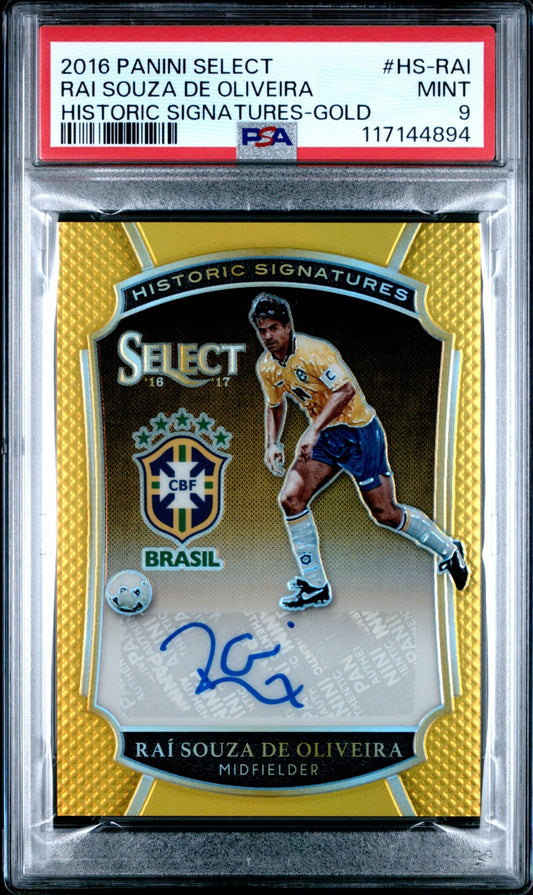 Rai Souza de Oliveira Panini Select 2016 Gold /10 Auto PSA 9 Brazil