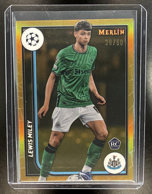 Lewis Miley Topps Chrome Merlin UCC 2023-24 Gold Refractor /50 RC Newcastle United
