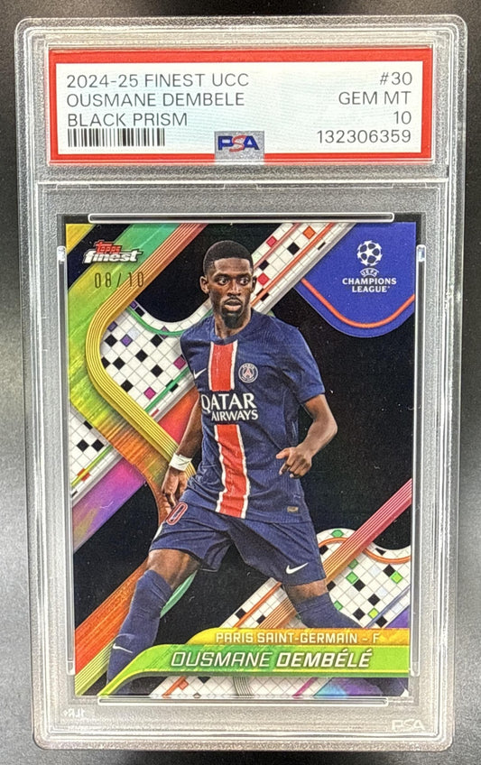 Ousmane Dembele Topps Finest UCC 2024-25 Black Prism Refractor /10 PSA 10 PSG