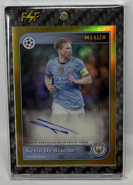 Kevin De Bruyne Topps Merlin Chrome UCC 2024-25 Gold Refractor /50 Auto Man City