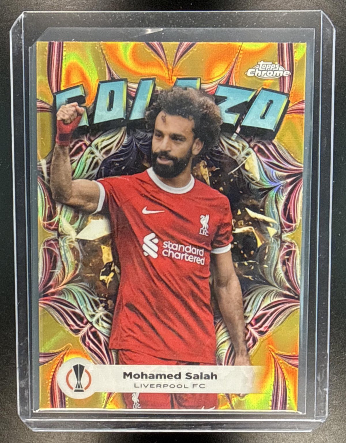 Mohamed Salah Topps Chrome UCC 2023-24 Golazo Gold Lava Refractor Liverpool