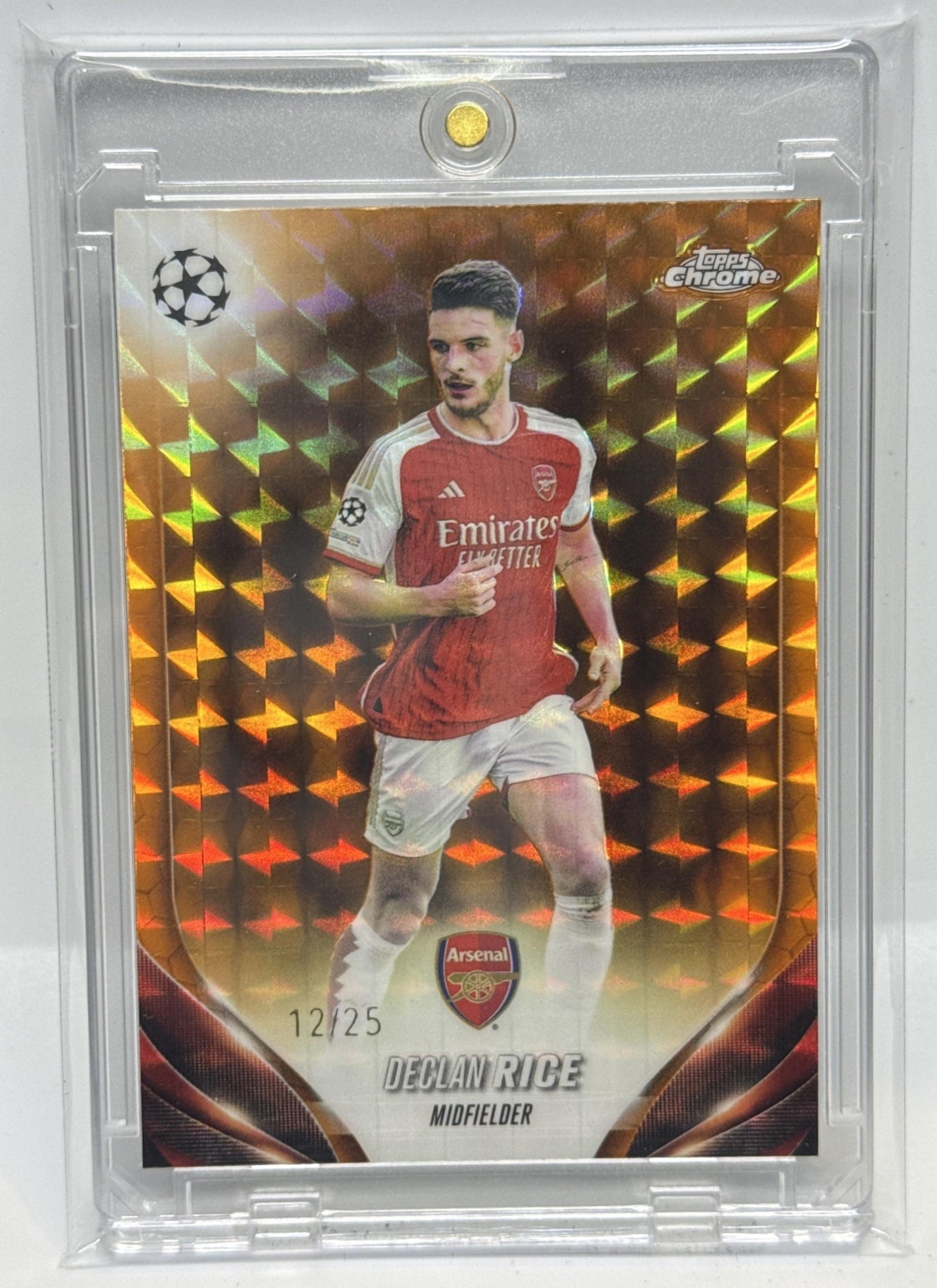 Declan Rice Topps Chrome UCC 2023-24 Orange Geometric Refractor /25 Arsenal FC
