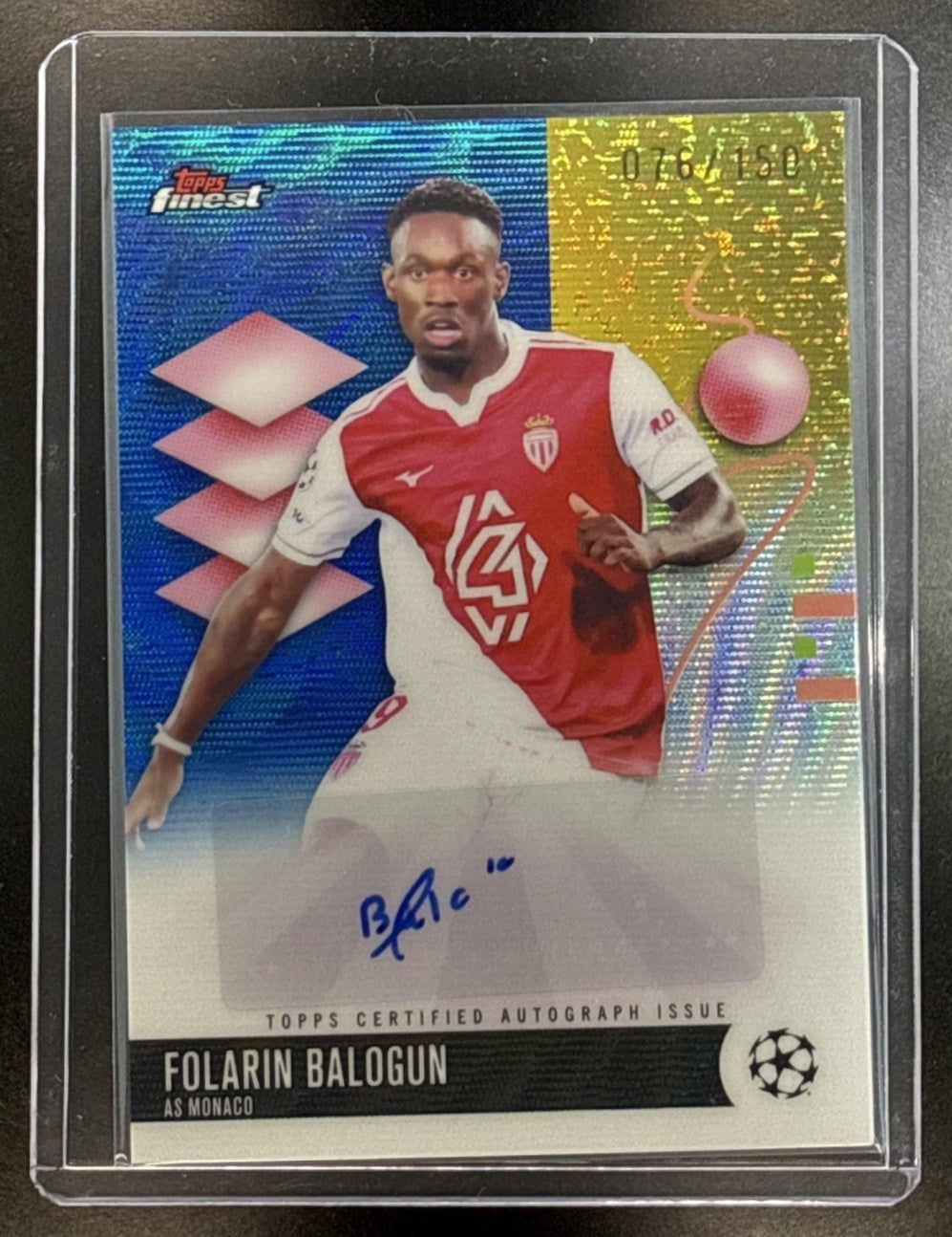 Folarin Balogun Topps UCC Finest 2025-26 Blue Wave Refractor /150 Auto AS Monaco