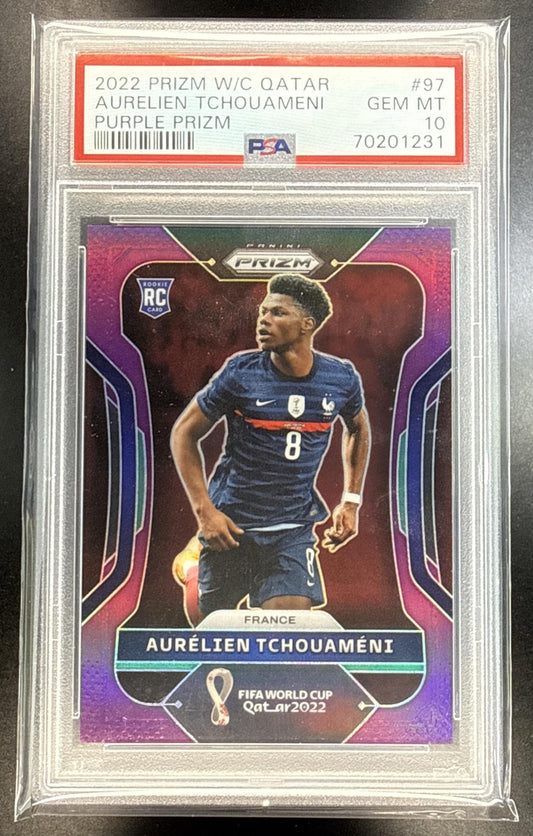 Aurelien Tchouameni Panini Prizm World Cup 2022-23 Purple /199 RC PSA 10 France