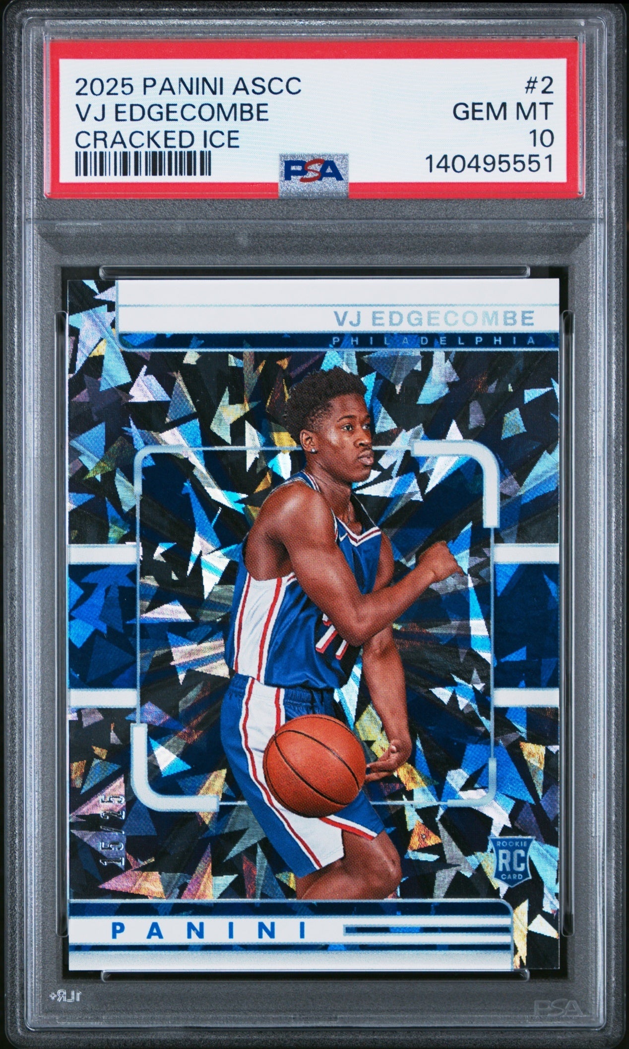 VJ Edgecombe Panini ASCC 2025 Cracked Ice /25 PSA 10