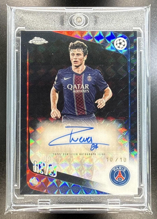 Joao Neves Topps Chrome UEFA CC 2025-26 Black Geometric Refractor /10 Auto PSG