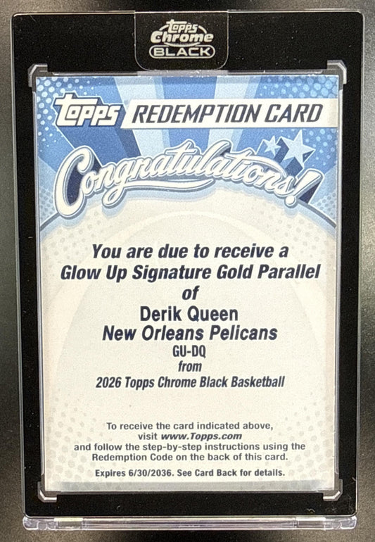 Derik Queen Topps Chrome Black 2025-26 Gold Refractor /50 RC Auto New Orleans Pelicans