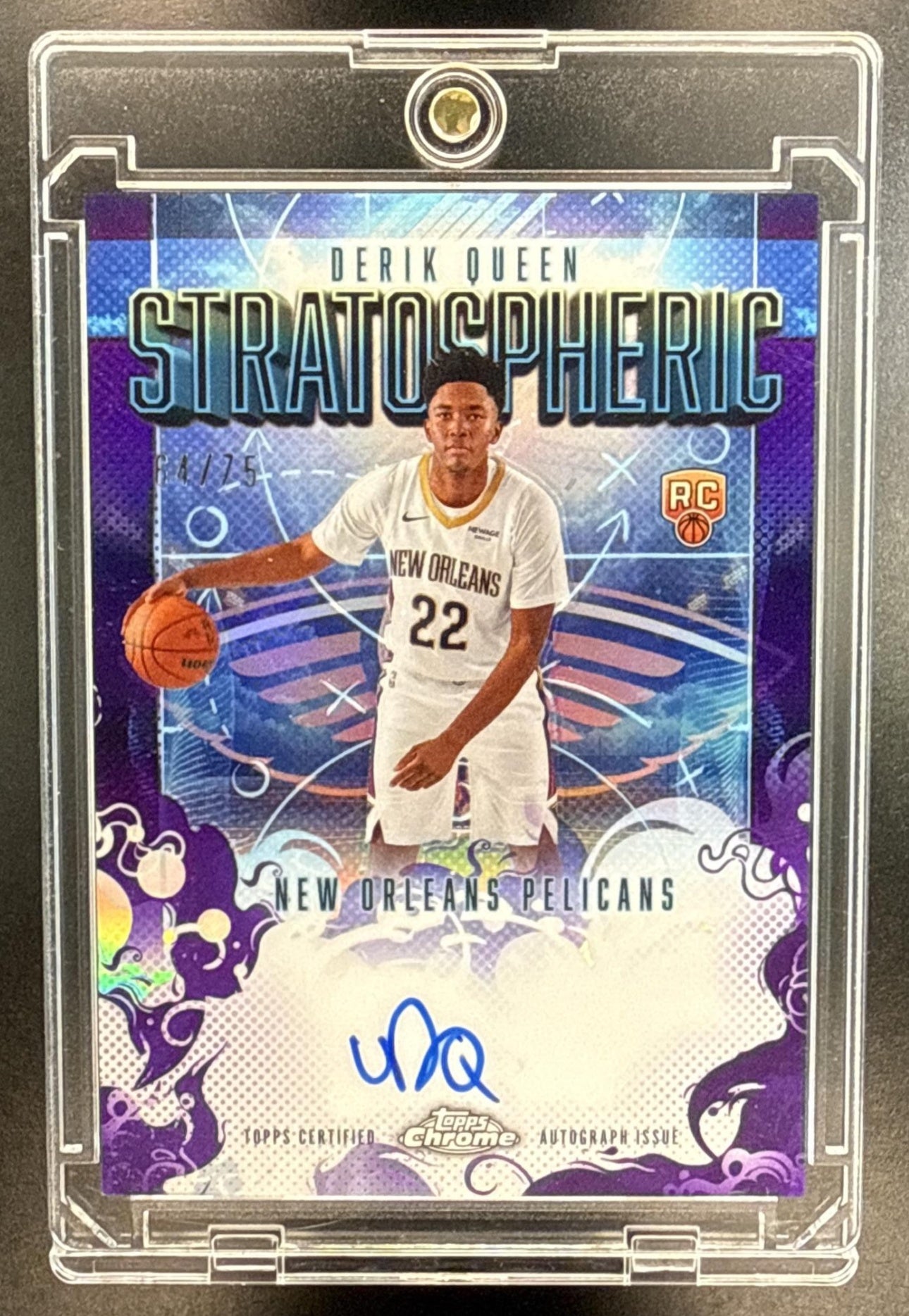 Derik Queen Topps Chrome 2025-26 Purple Refractor /75 Auto New Orleans Pelicans