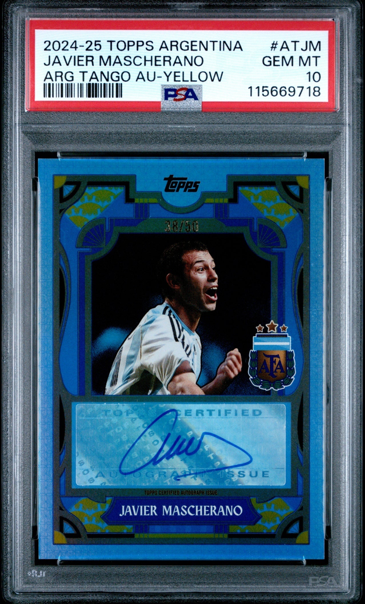 Javier Mascherano Topps Argentina 2024-25 Tango Yellow /50 Auto PSA 10