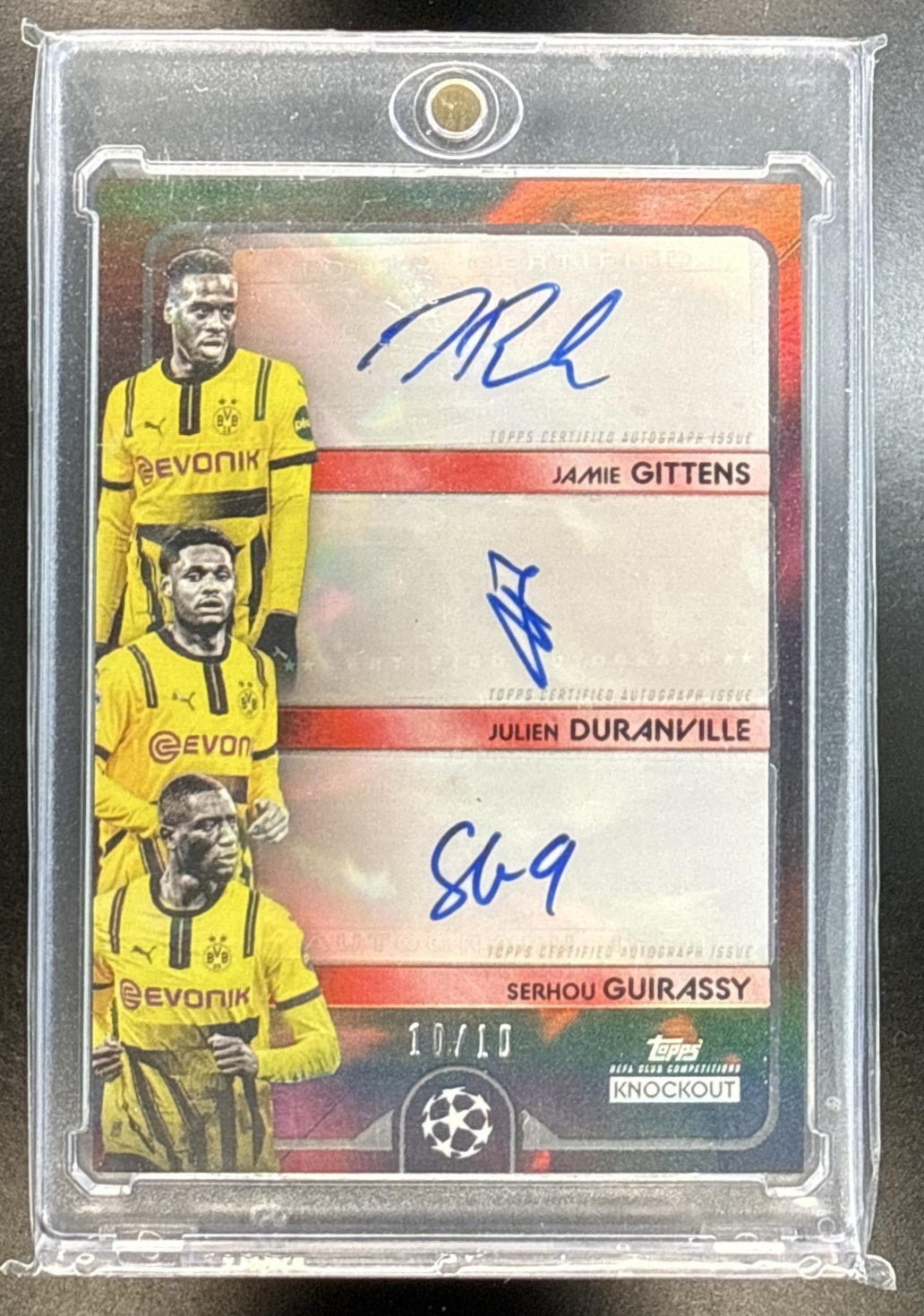 Gittens/Duranville/Guirassy Topps UCC Knockout 2024 /10 Auto Borussia Dortmund