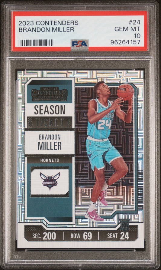 Brandon Miller Contenders 2023-24 Season Ticket RC PSA 10 Charlotte Hornets