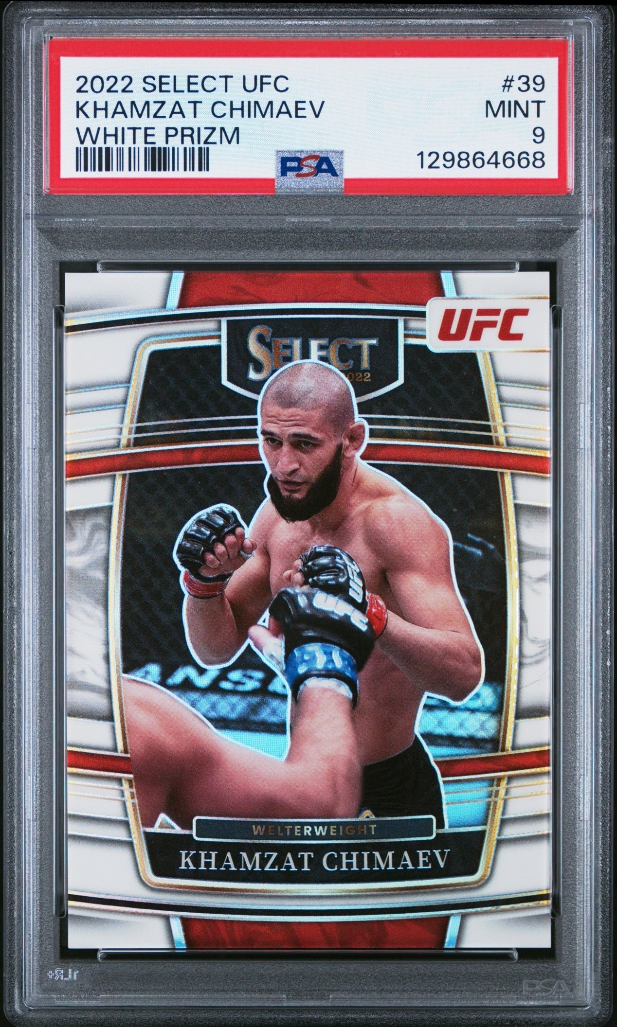 Khamzat Chimaev Panini Select UFC 2022 White Prizms /75 Concourse PSA 9
