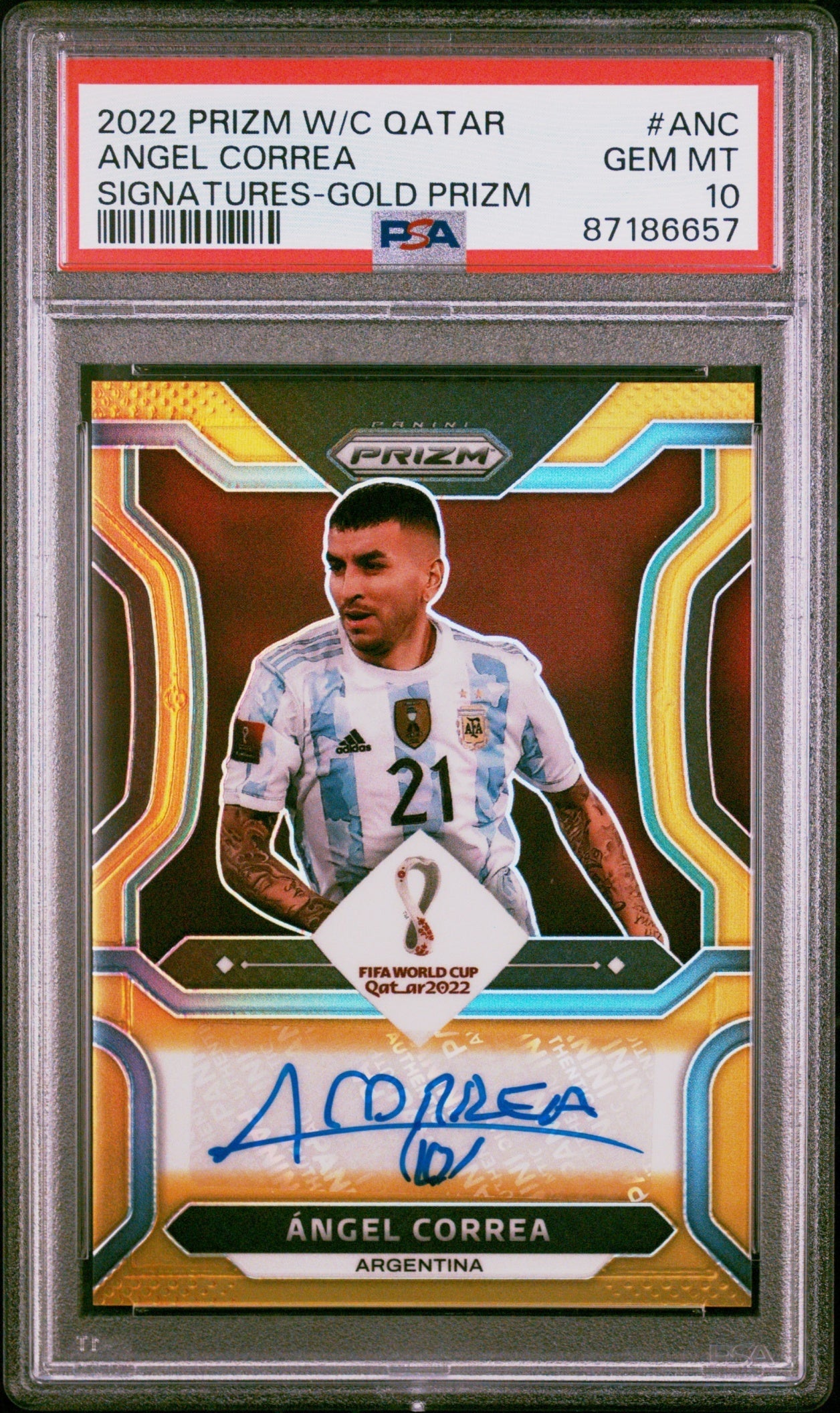 Angel Correa Panini Prizm World Cup 2022-23 Gold /10 Auto PSA 10 Argentina