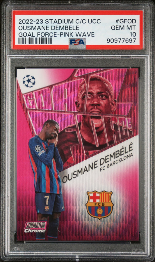 Ousmane Dembele Topps Stadium Club Chrome UCC 2022-23 Goal Force /150 PSA 10 FCB