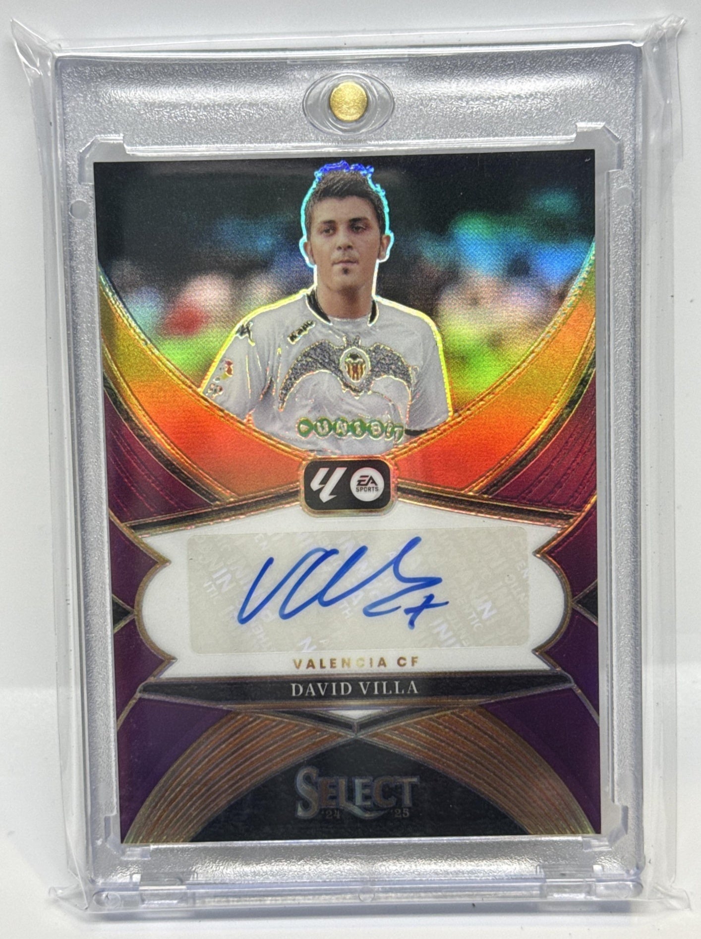 David Villa Panini Select La Liga 2024-25 Purple Prizm /49 Auto Valencia CF