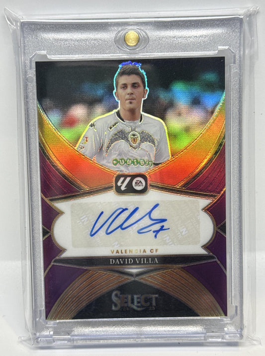 David Villa Panini Select La Liga 2024-25 Purple Prizm /49 Auto Valencia CF