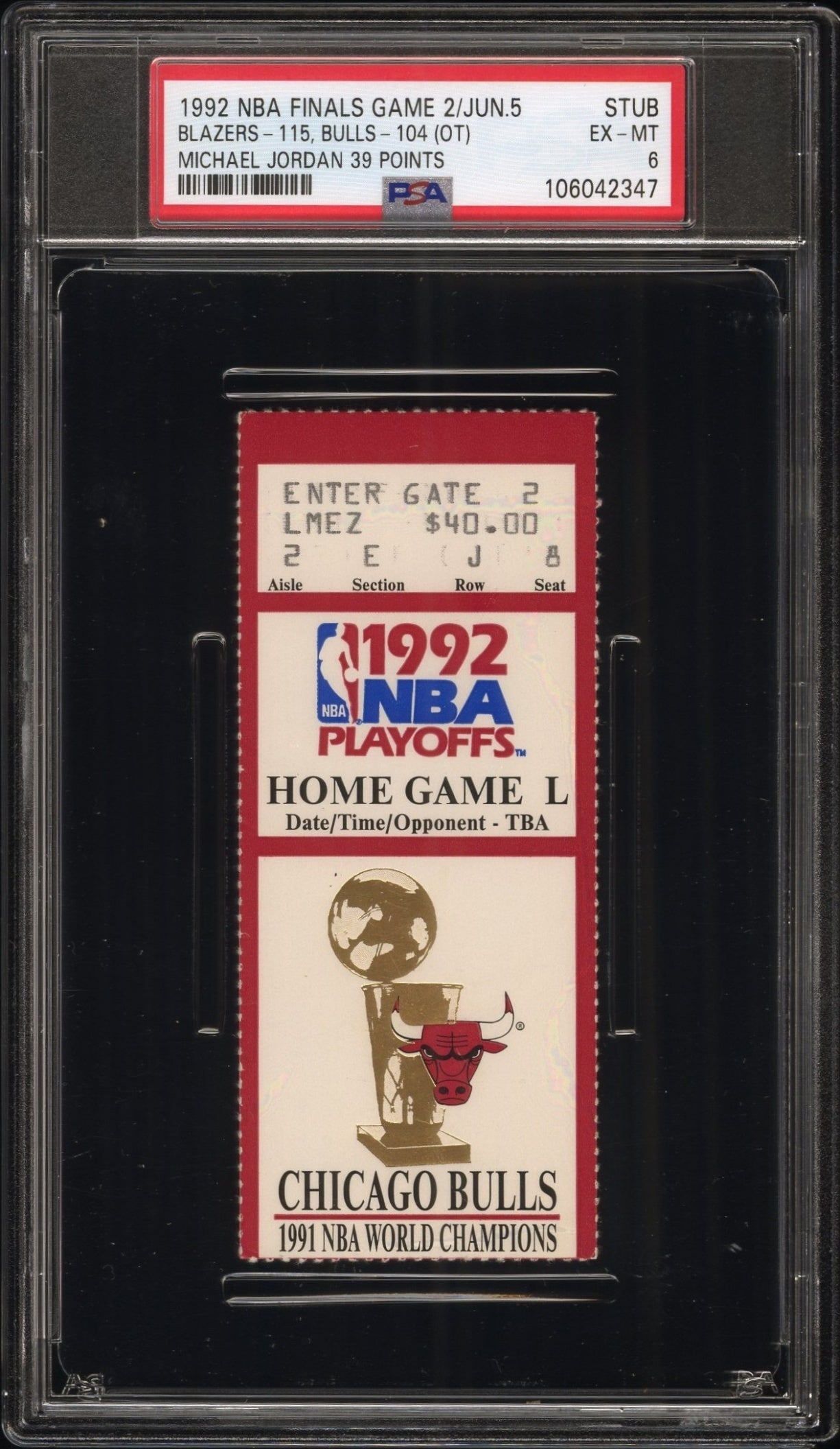 Michael Jordan 1992 NBA Finals Game 2 MJ 39pts PSA 6