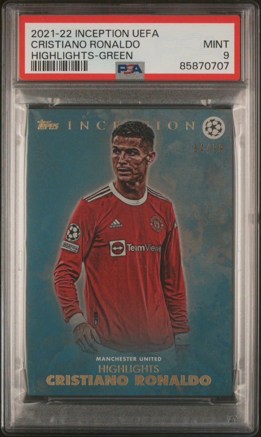 Cristiano Ronaldo Topps Inception 2021-22 Highlights Green PSA 9 Manchester United
