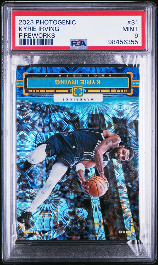 2023-24 Panini Photogenic Kyrie Irving #31 Fireworks /5 Mavericks PSA 9